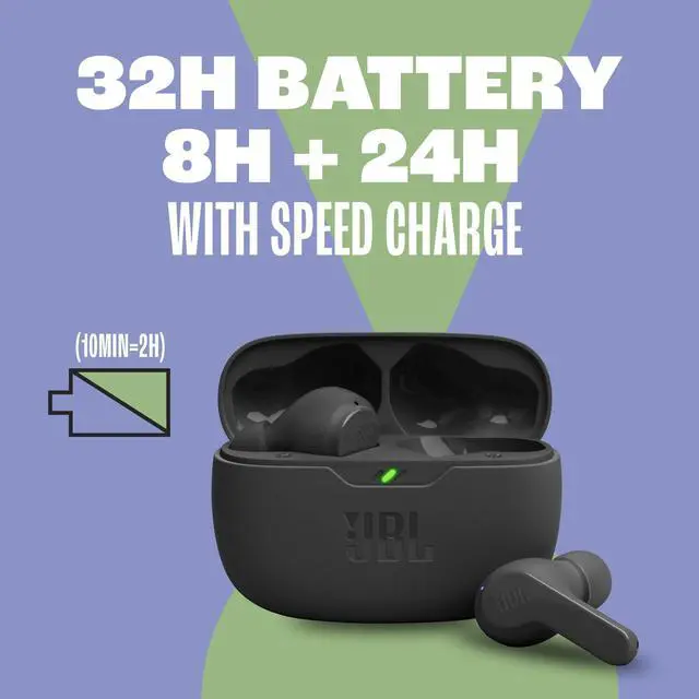 Alt view image 10 of 12 - Vibe Beam - True Wireless JBL Deep Bass Sound Earbuds, Bluetooth 5.2, Water & Dust Resistant, Hands-Free Call with VoiceAware, Up to 32 Hours of Battery Life (Black)