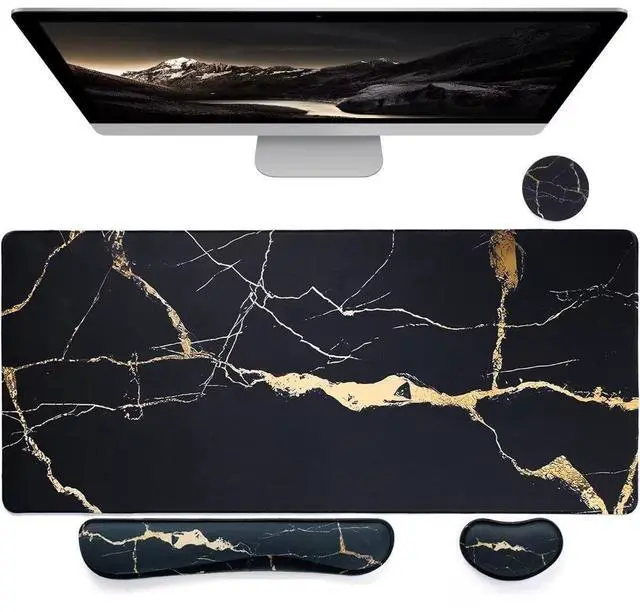 Alt view image 7 of 12 - Ergonomic Mouse Pad and Keyboard Wrist Rest (4 Pcs), Non-Slip Desk Mat Protector, Desk Pad for Keyboard and Mouse, Large Gaming Mousepad-Black Marble (31.5×15.7 Inches)