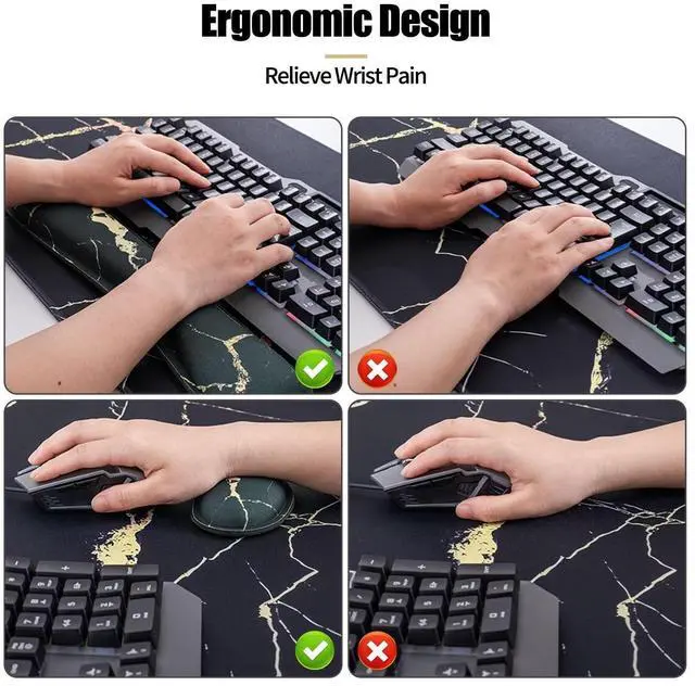 Alt view image 8 of 12 - Ergonomic Mouse Pad and Keyboard Wrist Rest (4 Pcs), Non-Slip Desk Mat Protector, Desk Pad for Keyboard and Mouse, Large Gaming Mousepad-Black Marble (31.5×15.7 Inches)