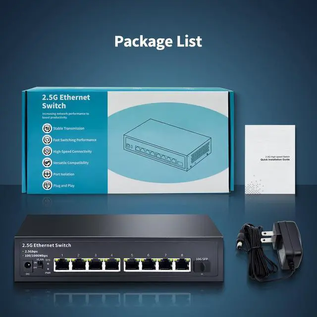 Alt view image 8 of 8 - 8-Port 2.5G Ethernet Switch with 10G SFP | Plug-and-Play Unmanaged Network Switch | 60Gbps Switching Capacity | Compatible with Gigabit/2.5Gb Multi-Gig for NAS, PC, Gaming & Home Office