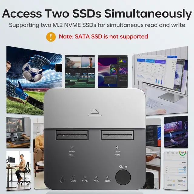 Alt view image 11 of 13 - NVMe SSD Cloner, M.2 Duplicator Dual Bay NVMe Enclosure, Tool-Free 20Gbps USB3.2 Gen 2X2 SSD to USB Adapter M.2 Docking Station for M Key PCIE NVMeSSD Reader Supports Offline Clone