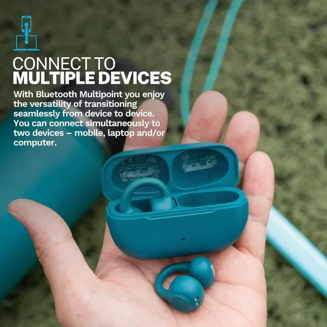 Alt view image 12 of 14 - Flex Open Earbuds, Wireless Bluetooth Open-Ear Headphones with Clip-on Cuff Design, Multipoint Connectivity, App Customization, 21+ Hours Battery, IPX4, Teal
