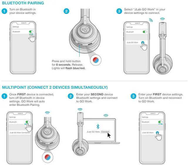 Alt view image 14 of 14 - Go Work Wireless Headsets with Microphone, 45+ Playtime PC Bluetooth Headset and Multipoint Connect to Laptop Computer and Mobile, Wired or Wireless Headphones (1 Pack)