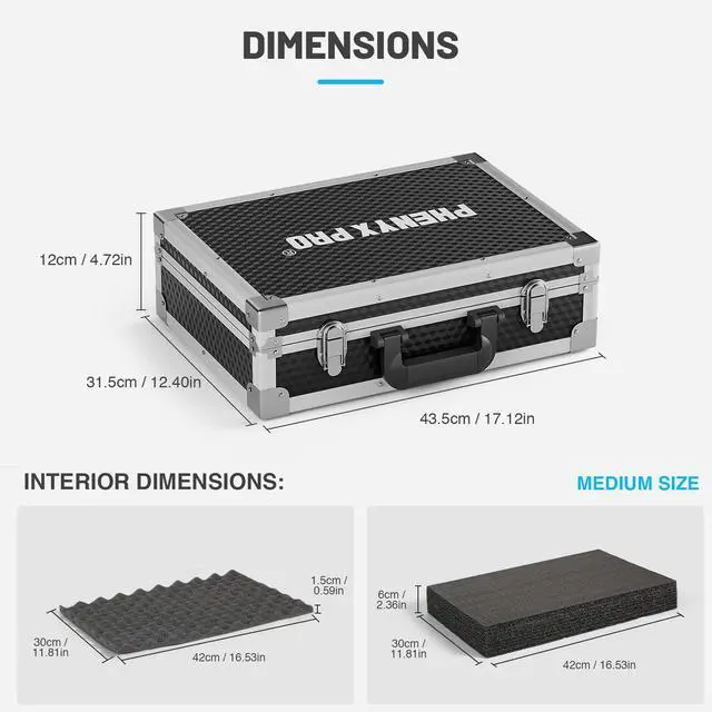 Alt view image 12 of 12 - Medium Size Carrying Case, Customizable Pre-Diced Foam, Aluminum Alloy Sturdy Build, Suitable for Wireless Mic System Storage & Camera Gear Transportation