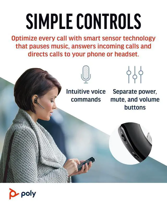 Alt view image 11 of 14 - Voyager Legend Wireless Headset (Plantronics) - Single-Ear Bluetooth w/Noise-Canceling Mic - Voice Controls - Mute & Volume Buttons - Ergonomic Design -Connect to Mobile/Tablet via Bluetooth -FFP