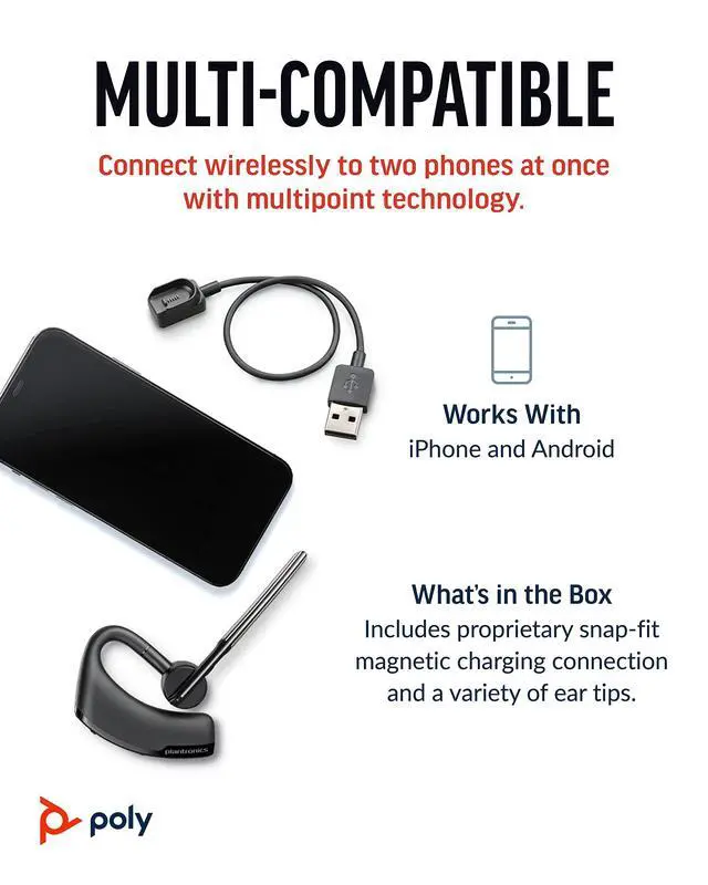 Alt view image 14 of 14 - Voyager Legend Wireless Headset (Plantronics) - Single-Ear Bluetooth w/Noise-Canceling Mic - Voice Controls - Mute & Volume Buttons - Ergonomic Design -Connect to Mobile/Tablet via Bluetooth -FFP