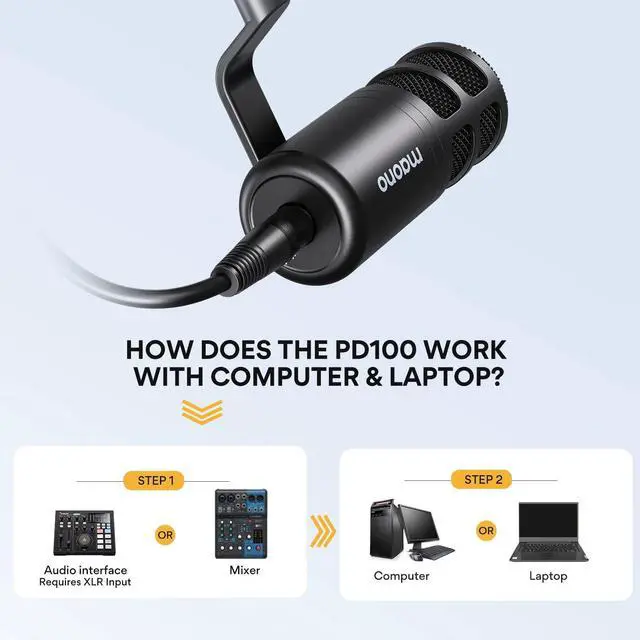 Alt view image 9 of 14 - XLR Podcast Microphone, Cardioid Studio Dynamic Mic for Vocal Recording, Streaming, Voice-Over, Voice Isolation Technology, Metal Mic, Works for Audio Interface, Mixer, Sound Card-PD100