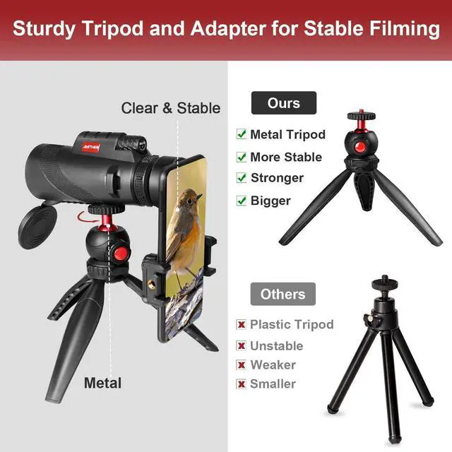 Alt view image 11 of 12 - 80x100 Monocular Telescope for Smartphones - High Powered HD Monocular with Tripod & Adapter, Low Light Vision for Adults - for Wildlife, Bird Watching, Hunting, Hiking