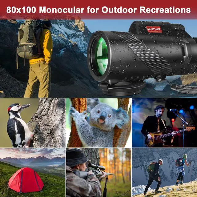 Alt view image 12 of 12 - 80x100 Monocular Telescope for Smartphones - High Powered HD Monocular with Tripod & Adapter, Low Light Vision for Adults - for Wildlife, Bird Watching, Hunting, Hiking