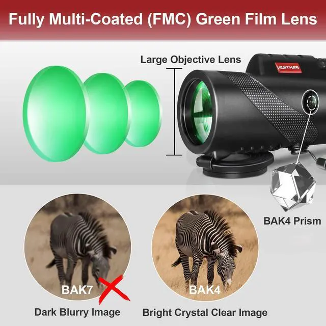 Alt view image 9 of 12 - 80x100 Monocular Telescope for Smartphones - High Powered HD Monocular with Tripod & Adapter, Low Light Vision for Adults - for Wildlife, Bird Watching, Hunting, Hiking