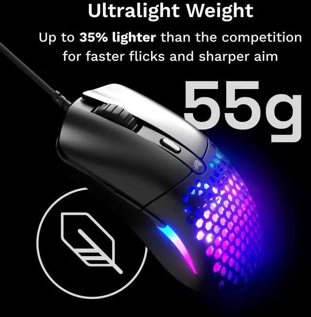 Alt view image 10 of 14 - Model O Eternal Ultralight RGB Gaming Mouse - Wired - 55g Lightweight - Customizable RGB Lighting - 6 Programmable Buttons - Symmetrical Design - 12K DPI Optical Sensor - PC/Mac - Black
