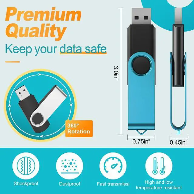 Alt view image 12 of 14 - 32GB USB Stick Pack of 10 USB 2.0 Memory Sticks Bulk, Metal 32 Giga Flash Drive Swivel Pendrive Portable Keychain Pen Drives 32 GB Colorful Multipack U Disk for Data Storage Paper Works