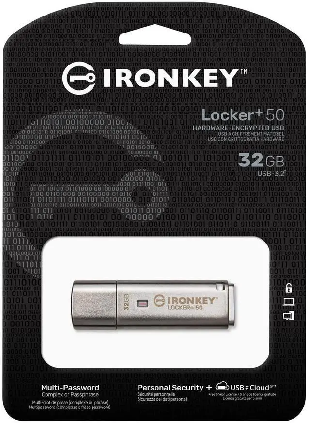 Alt view image 12 of 14 - Ironkey Locker+ 50 32GB Encrypted USB Flash Drive | USB 3.2 Gen 1 | XTS-AES Protection | Multi-Password Security Options | Automatic Cloud Backup | Metal Casing | IKLP50/32GB,Silver