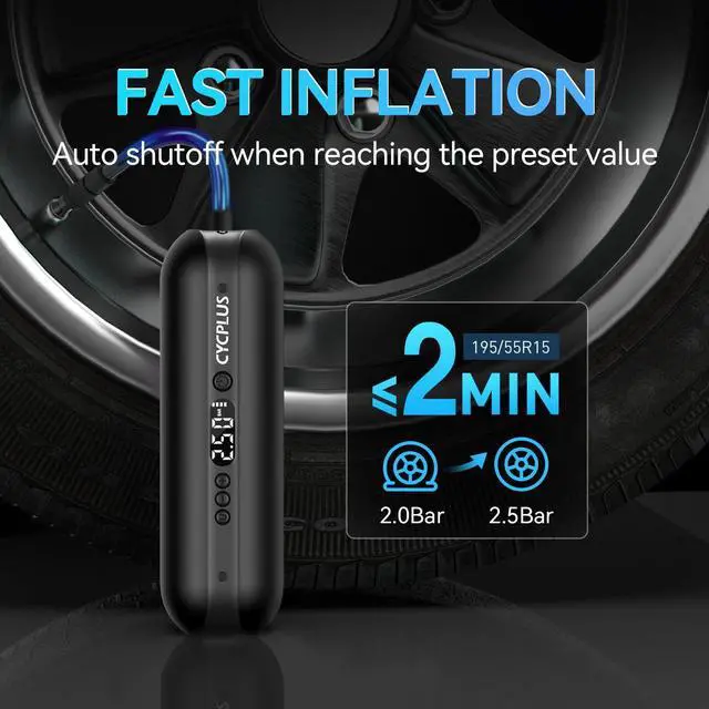 Alt view image 9 of 14 - Electric Air Compressor Portable Bicycle Pump Car Tire Inflator, Max 150 PSI, Auto Shut-Off Air Pump with Presta and Schrader Valves for All Bicycles Motorcycles and Cars