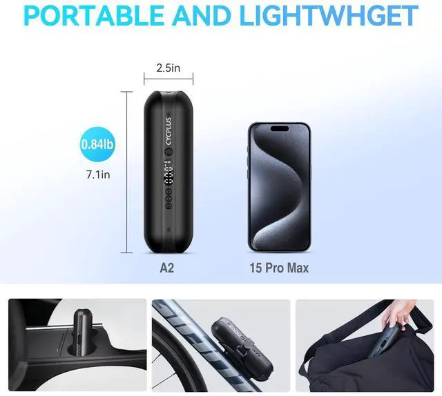 Alt view image 13 of 14 - Electric Air Compressor Portable Bicycle Pump Car Tire Inflator, Max 150 PSI, Auto Shut-Off Air Pump with Presta and Schrader Valves for All Bicycles Motorcycles and Cars