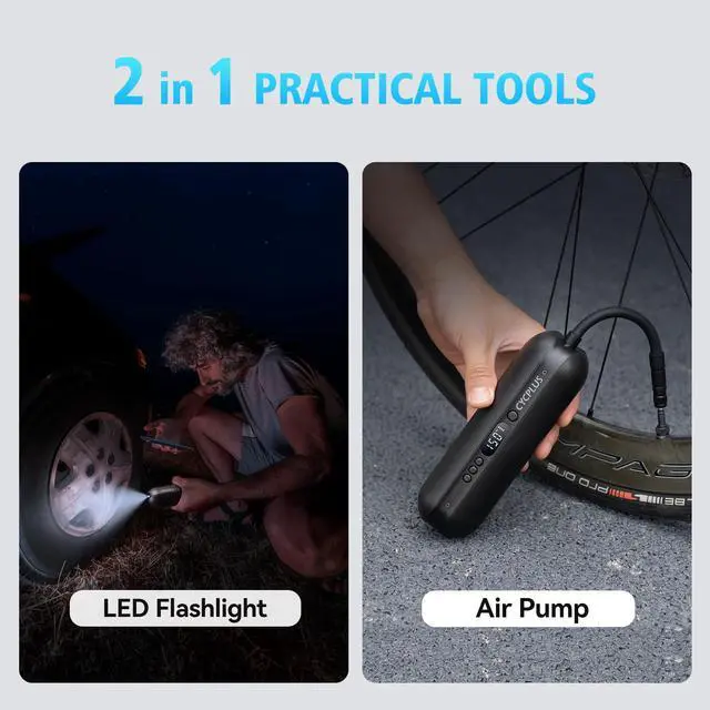 Alt view image 14 of 14 - Electric Air Compressor Portable Bicycle Pump Car Tire Inflator, Max 150 PSI, Auto Shut-Off Air Pump with Presta and Schrader Valves for All Bicycles Motorcycles and Cars