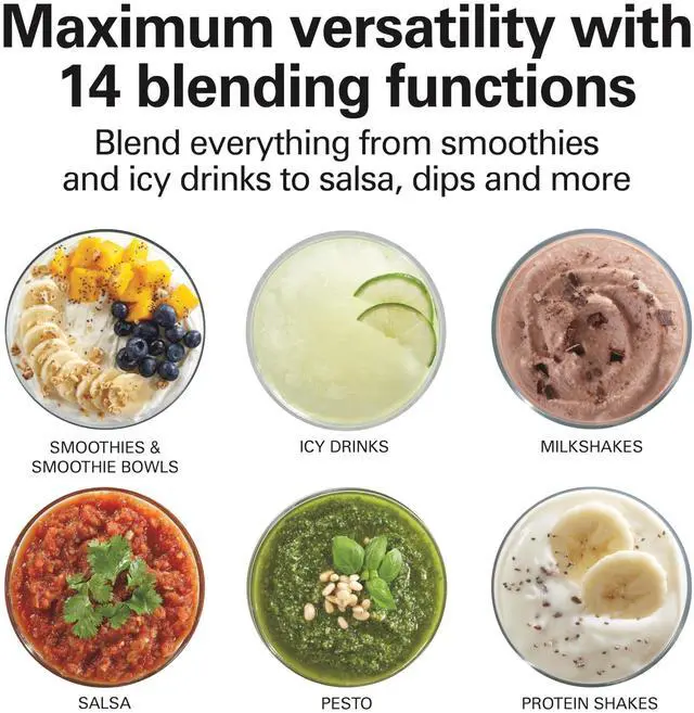 Alt view image 9 of 14 - Wave Crusher Blender For Smoothies With 40 Oz Glass Jar and 14 Functions, Ice Sabre Blades & 700 Watts for Consistently Smooth Results, Black + Stainless Steel (54221)