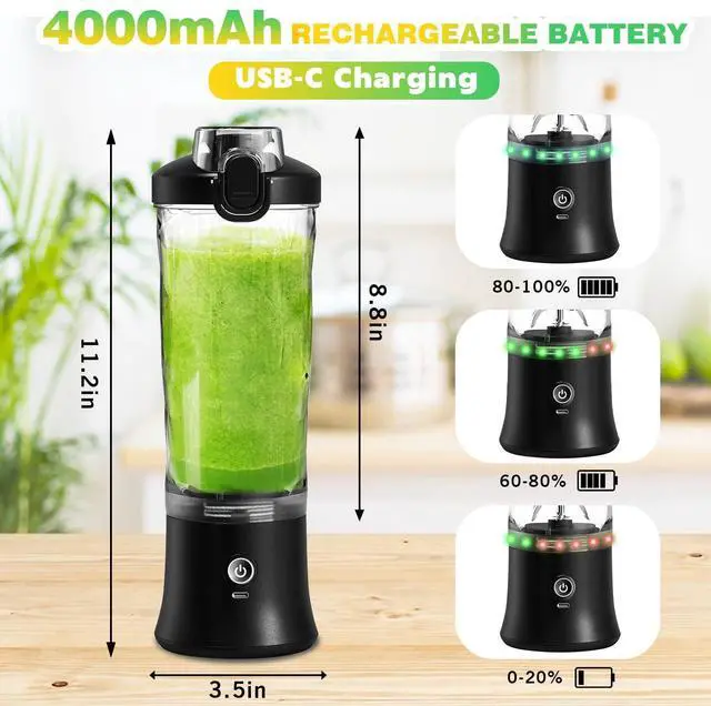 Alt view image 14 of 14 - Portable Blender Personal Juicer for Shakes and Smoothies - 20 OZ Electric Protein Shaker Bottle with Insulated Sleeve, Travel Lid, USB-C Rechargeable - Mini Small Blender Cup for Kitchen, Office, Gym