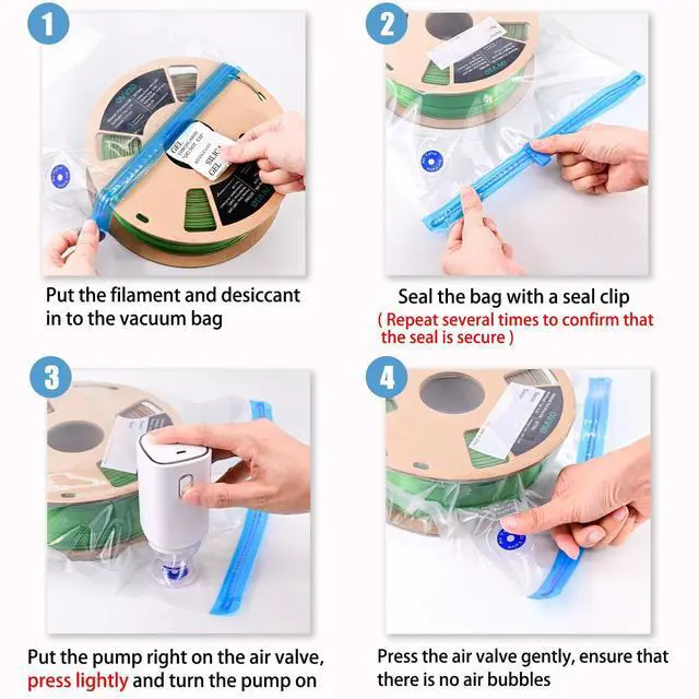 Alt view image 13 of 14 - Filament Storage Bags 30pcs, Plus Size 32X34cm 3D Printer Filament Storage Bags Vacuum Sealed Kit with 30 Desiccants, Auto Pump,Perfect for 3D Filament Storage or Using After Filament Dryer Box