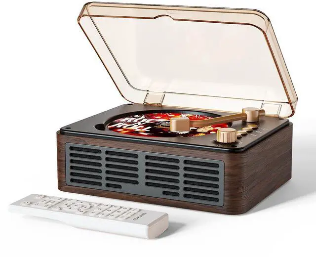 Alt view image 7 of 12 - CD Player with Speakers Bluetooth Nostalgic Retro Portable CD Players for Home Wood Music Player FM Radio for HomeWired and Remote Control-Walnut Brown