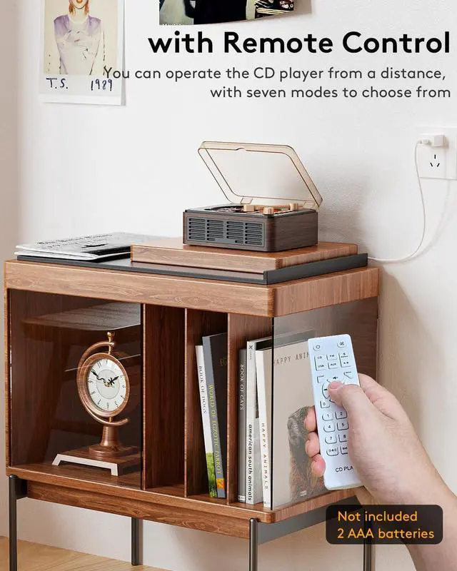 Alt view image 12 of 12 - CD Player with Speakers Bluetooth Nostalgic Retro Portable CD Players for Home Wood Music Player FM Radio for HomeWired and Remote Control-Walnut Brown