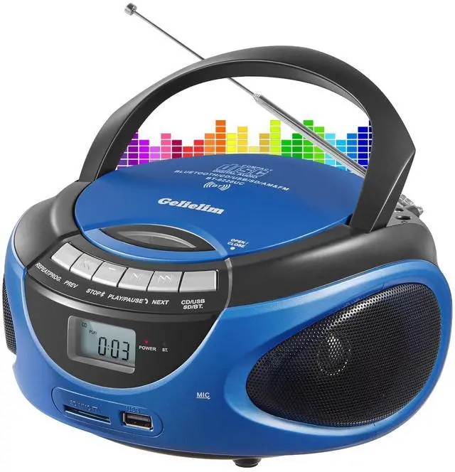 Alt view image 7 of 12 - Portable Boombox CD Player, Top Loading CD Players for Home with Bluetooth, AM FM Stereo Radio, Support USB, SD, MMC Drive, LCD Display, Headphone Jack, AC/DC Powered, Gift for Seniors-Blue
