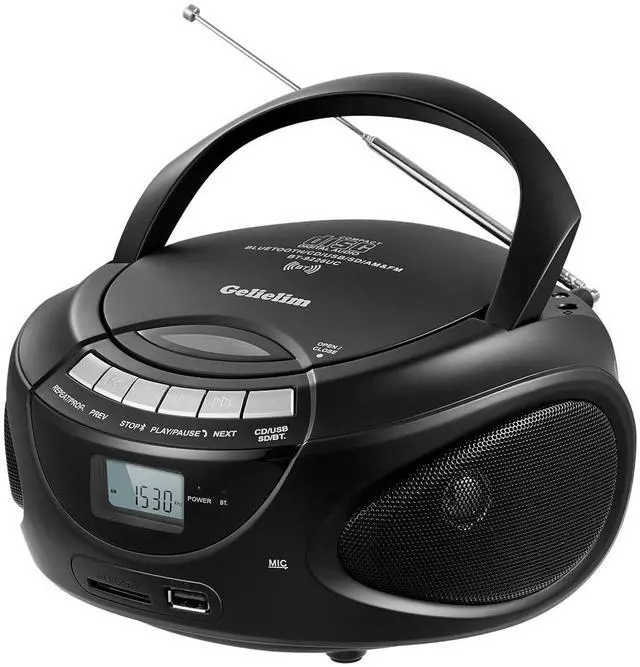 Alt view image 7 of 12 - Portable CD Players for Home, CD Boombox with AM/FM Stereo Radio, Bluetooth, USB, SD Card, MMC Drive, Aux-in, Headphone Jack,LCD Display, Boom Box CD Player AC/Battery Operated Black