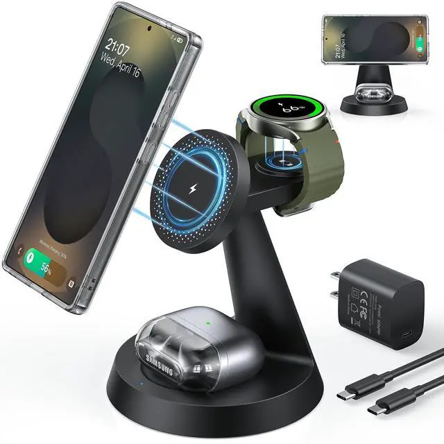 Alt view image 8 of 14 - Wireless Charger for Samsung, 3 in 1 Charging Station Compatible with MagSafe Samsung Charger for Galaxy S26 Ultra S25 Z Fold7/Flip7, Watch Charger Stand for Galaxy Watch Ultra 8 7, for Buds