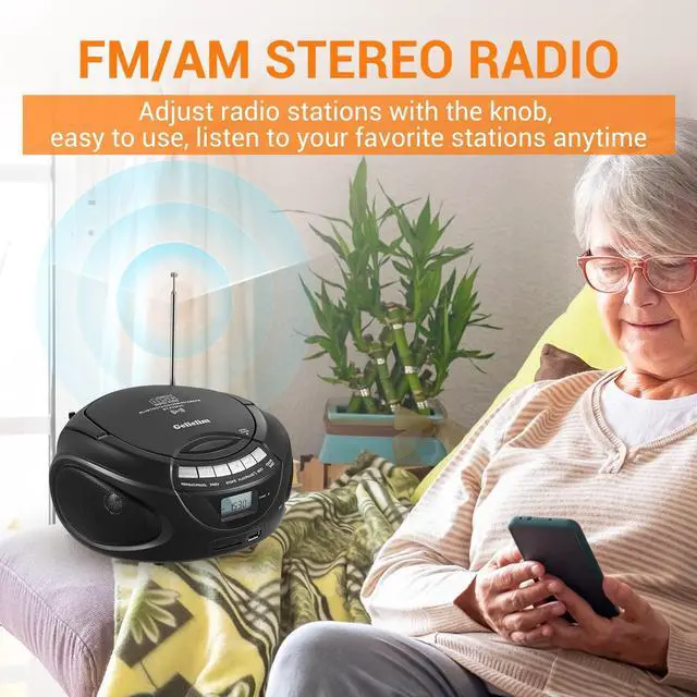 Alt view image 9 of 12 - Portable CD Players for Home, CD Boombox with AM/FM Stereo Radio, Bluetooth, USB, SD Card, MMC Drive, Aux-in, Headphone Jack,LCD Display, Boom Box CD Player AC/Battery Operated Black