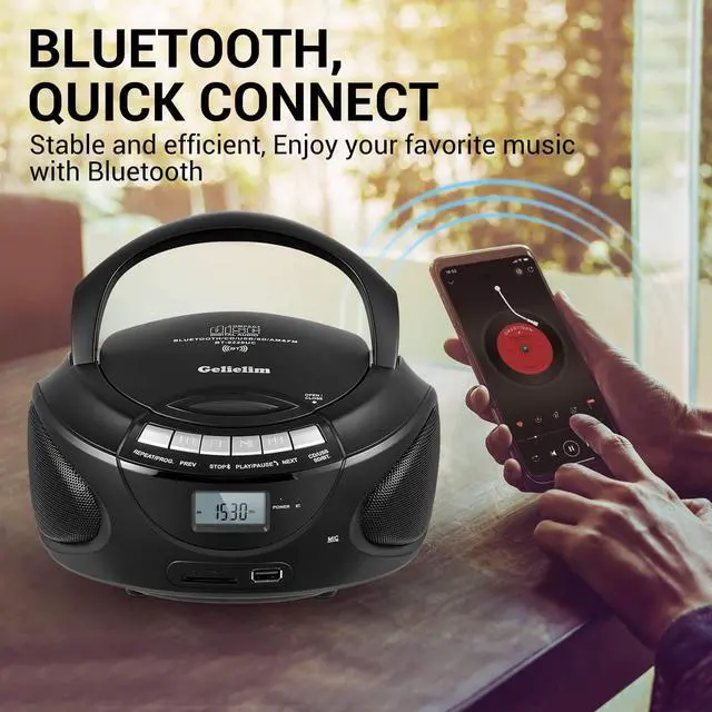 Alt view image 10 of 12 - Portable CD Players for Home, CD Boombox with AM/FM Stereo Radio, Bluetooth, USB, SD Card, MMC Drive, Aux-in, Headphone Jack,LCD Display, Boom Box CD Player AC/Battery Operated Black