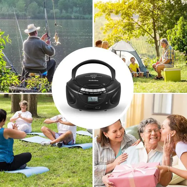 Alt view image 12 of 12 - Portable CD Players for Home, CD Boombox with AM/FM Stereo Radio, Bluetooth, USB, SD Card, MMC Drive, Aux-in, Headphone Jack,LCD Display, Boom Box CD Player AC/Battery Operated Black