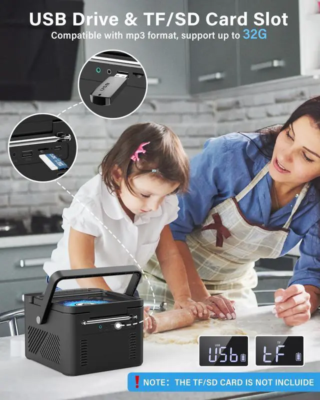 Alt view image 14 of 14 - Boombox Cassette CD Player Bluetooth5.1 with 5000mAh Battery,5W Dual Stereo Speakers,Rechargeable CD Player with FM Radio,Remote Control,Tape Recording,3.5mm Earphone Jack,AUX/Micro SD/USB for Home