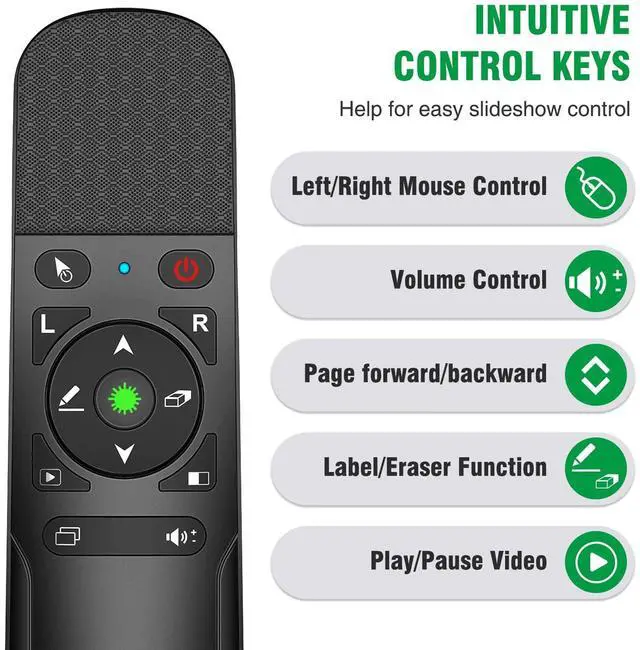 Alt view image 11 of 14 - Presentation Clicker Mouse Control with Green Light for PowerPoint Presentations, Wireless Presenter Remote Control Slide Clicker for Classroom Office