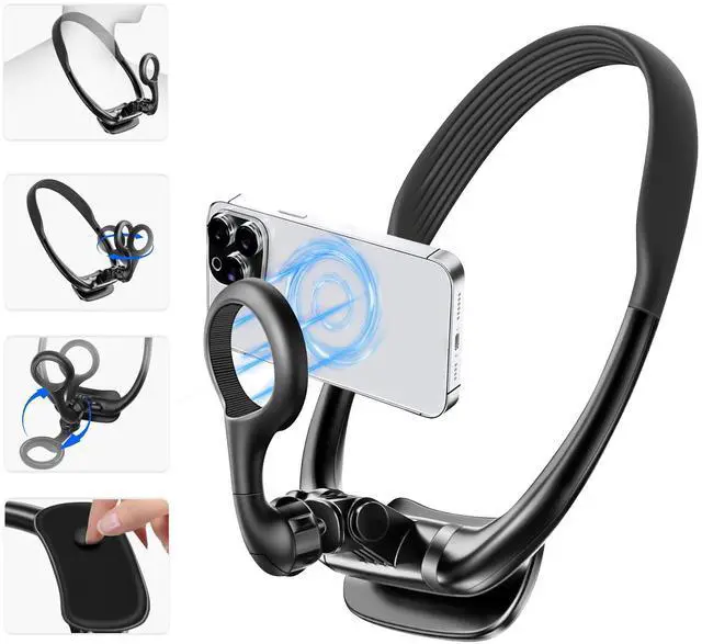 Alt view image 8 of 14 - Magnetic Neck Phone Holder for Recording, Neck Tripod for iPhone, 360°& 180° Rotation POV/Vlog Selfie Hands-Free Video Recording Suitable for iPhone 12-15 Series and All Android Phones
