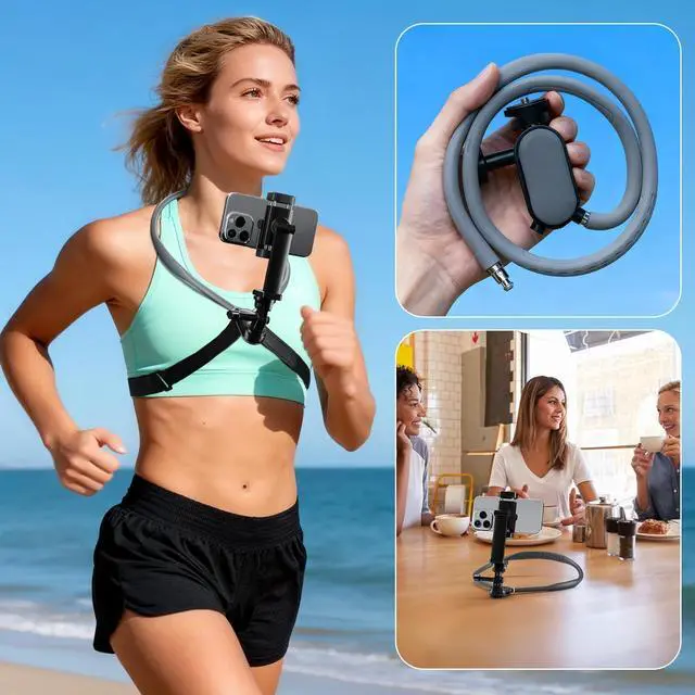 Alt view image 10 of 12 - Camera Phone Chest Neck Mount Holder for Video Recording iPhone Samsung 4-7 Inch Phones AKASO/Go Pro/Insta360X5/DJI360 (Cameras + Phone Mount)