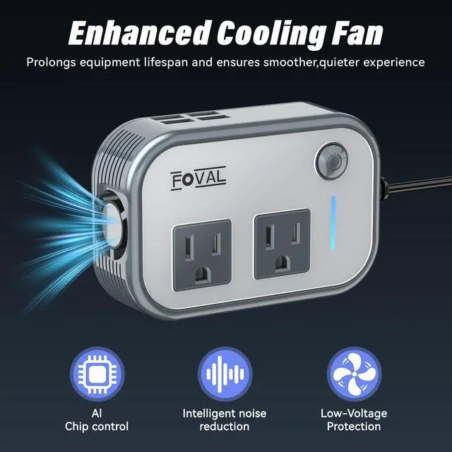 Alt view image 13 of 14 - 200W Car Power Inverter, 12V DC to 110V AC Car Inverte with 4 USB Ports Car Outlet Adapter, Power Inverter for Vehicles, Car Plug Adapter Outlet for Laptop Computer Charger (Gray)
