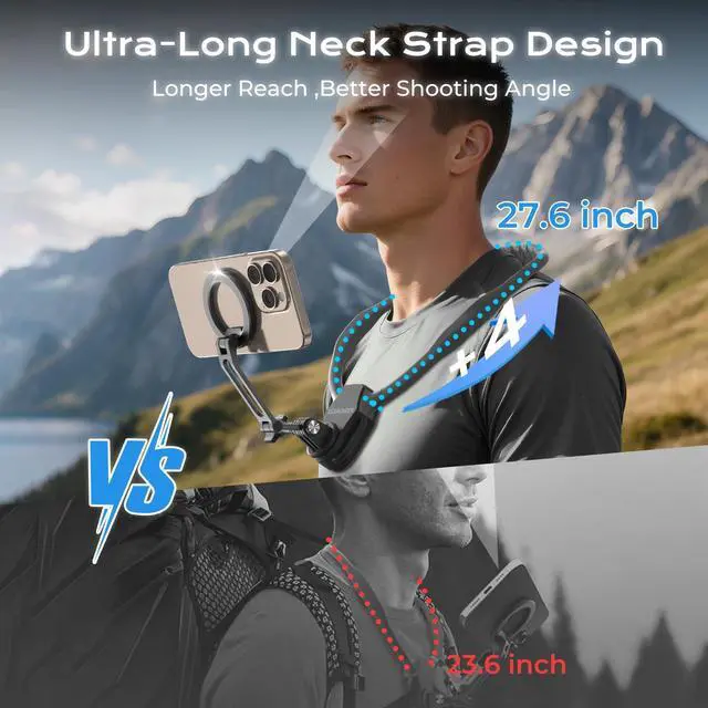 Alt view image 9 of 14 - 2026 Extended Long Magnetic Neck Mount for Phones, 27.6" Hands-Free POV/Vlog Phone Holder for iPhone 1712 & Android, Content Creator Essentials for Go Pro DJI, Comfortable Natural Shooting Angle