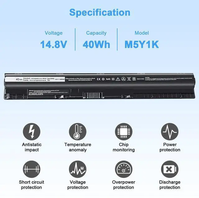 Alt view image 9 of 14 - M5Y1K 14.8V 40wh Battery Replacement for Dell Inspiron 14 15 17 5000 3000 Series 5559 5558 3451 3452 3458 3551 5458 5755 5756 5758 5759 P47F P51F P52F Compatible with Dell 40wh Battery M5YIK