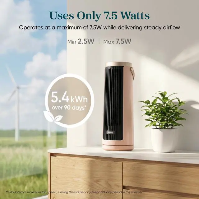 Alt view image 6 of 7 - Tower Fan for Bedroom, 20dB Quiet Desk Fan with 23ft/s, Portable & Easy to Carry, 3-Angle & 5-Speed Mini Oscillating Fan, DC Motor, Bladeless, Remoter, 12H Timer, for Home, Room, Office, Pink