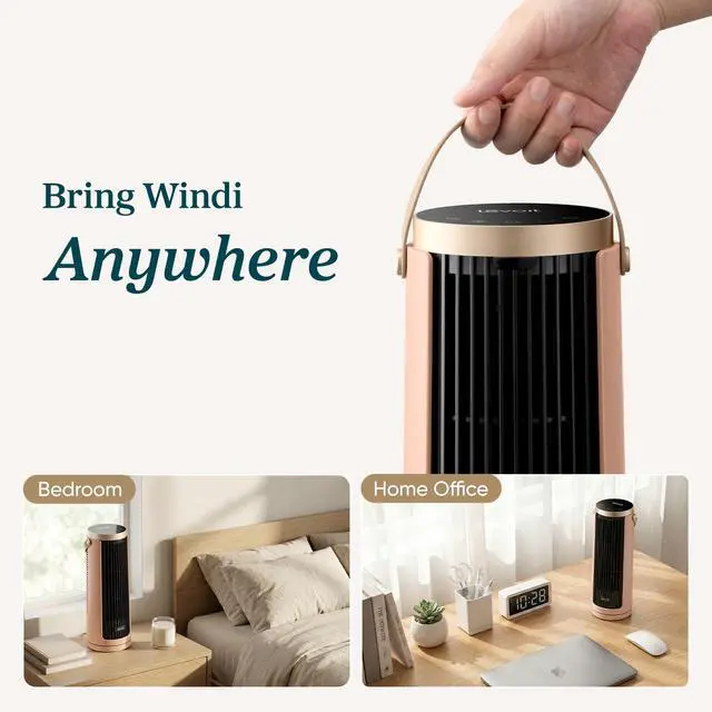 Alt view image 5 of 7 - Tower Fan for Bedroom, 20dB Quiet Desk Fan with 23ft/s, Portable & Easy to Carry, 3-Angle & 5-Speed Mini Oscillating Fan, DC Motor, Bladeless, Remoter, 12H Timer, for Home, Room, Office, Pink