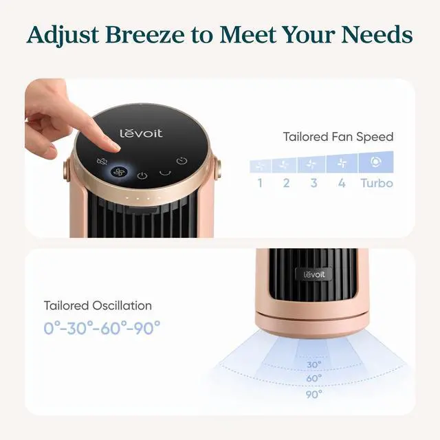 Alt view image 7 of 7 - Tower Fan for Bedroom, 20dB Quiet Desk Fan with 23ft/s, Portable & Easy to Carry, 3-Angle & 5-Speed Mini Oscillating Fan, DC Motor, Bladeless, Remoter, 12H Timer, for Home, Room, Office, Pink