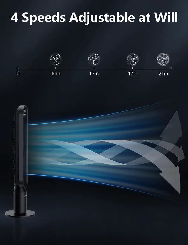 Alt view image 6 of 7 - Tower Fan for Bedroom, 42 Inch Quiet Floor Fan with 135° Vertical 90°Oscillation Fans for Indoors, 4 Modes, 4 Speeds, 15H Timers Standing Bladeless Fans with Remote Black