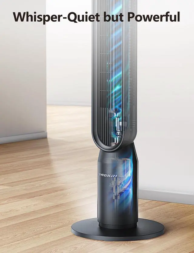 Alt view image 7 of 7 - Tower Fan for Bedroom, 42 Inch Quiet Floor Fan with 135° Vertical 90°Oscillation Fans for Indoors, 4 Modes, 4 Speeds, 15H Timers Standing Bladeless Fans with Remote Black