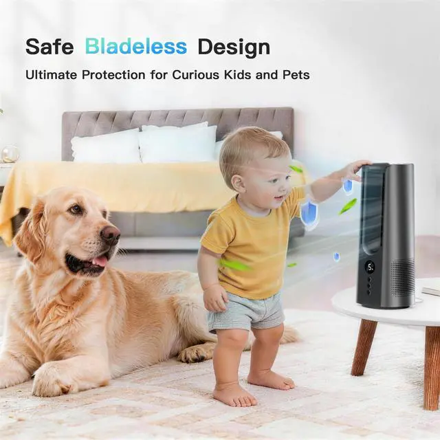 Alt view image 5 of 7 - 13 Inch Desk Fan, Portable Bladeless Fan, Small Quiet Table Fan with 60°Oscillating, 5 Speeds & 9H Timer, LED Display, Button Control, Easy to Clean, Personal Desktop Fan for Bedroom, Office, Home