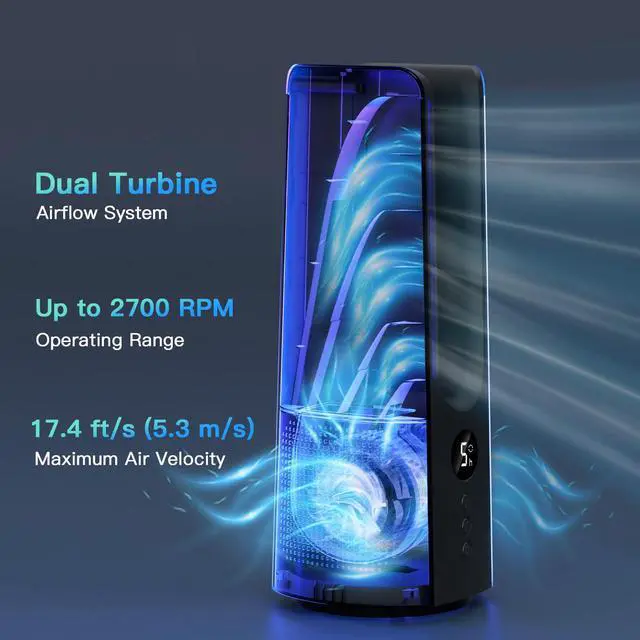 Alt view image 6 of 7 - 13 Inch Desk Fan, Portable Bladeless Fan, Small Quiet Table Fan with 60°Oscillating, 5 Speeds & 9H Timer, LED Display, Button Control, Easy to Clean, Personal Desktop Fan for Bedroom, Office, Home