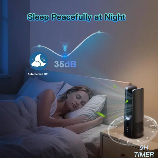 Alt view image 7 of 7 - 13 Inch Desk Fan, Portable Bladeless Fan, Small Quiet Table Fan with 60°Oscillating, 5 Speeds & 9H Timer, LED Display, Button Control, Easy to Clean, Personal Desktop Fan for Bedroom, Office, Home