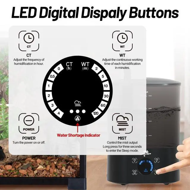 Alt view image 5 of 7 - 4L Reptile Humidifier Fogger Top Fill, Automatic Misting System for Reptiles, Adjustable Fogging, Leak-Proof, Timing Terrarium Mister Tank Humidifier for Snake Chameleon Frog Hermit Crab