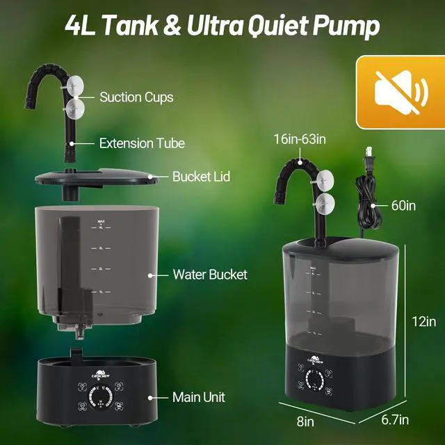 Alt view image 2 of 7 - 4L Reptile Humidifier Fogger Top Fill, Automatic Misting System for Reptiles, Adjustable Fogging, Leak-Proof, Timing Terrarium Mister Tank Humidifier for Snake Chameleon Frog Hermit Crab
