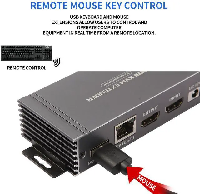 Alt view image 6 of 7 - 4K 60Hz 65M HDMI KVM Extender, HDMI Extender with USB KVM Control RJ45 65m Over Over Cat5e/Cat6 POC with Loop Support USB Keyboard Mouse for PC Computer