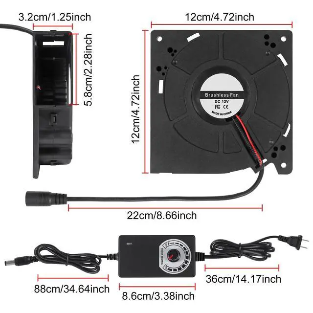 Alt view image 2 of 7 - 1 Set PC Fans 120mm (120mm x 32mm) with Variable Speed Controller 3V to 12V, Axial Computer Fan with AC Plug 110V 120V 220V, Vent Fan for PC Cooler Biltong Box Cabinet Receiver Xbox DVR